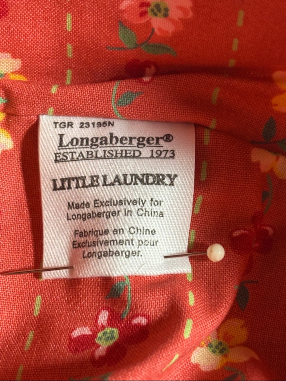 Longaberger Coral Floral Little Laundry Liner